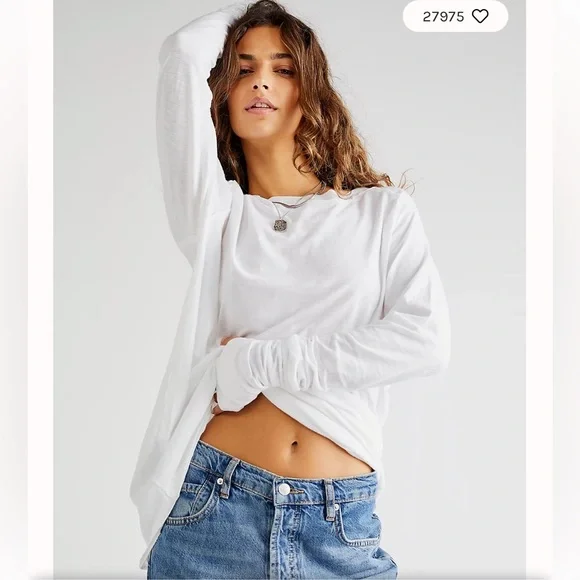 Free People Arden Oversized Long Sleeve Tee In Optic White. NWOT! Sz S & M - Picture 3 of 7